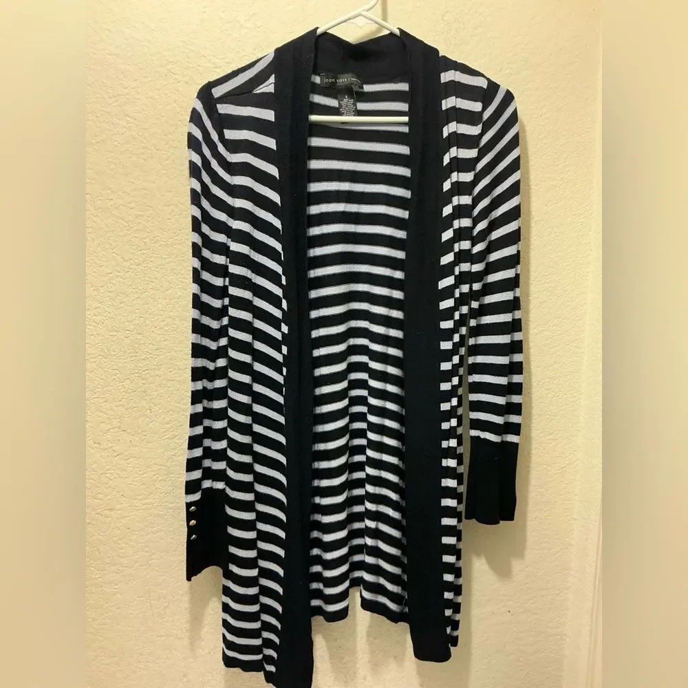 Joan Vass Black and White Striped Cardigan